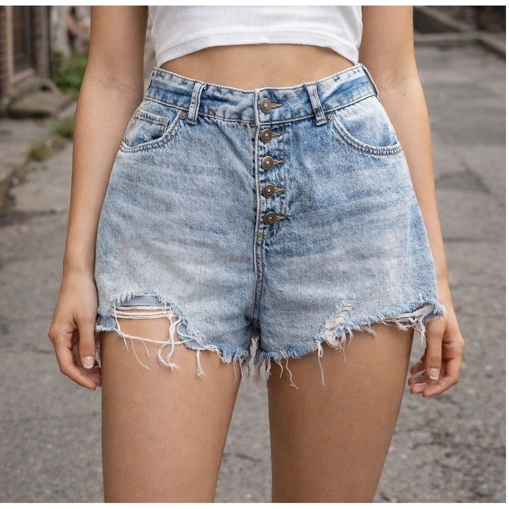 Rewash Distressed Button Fly Jean Shorts Women's 11/30 High Rise Cut Off Denim